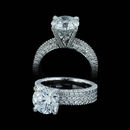 Michael B platinum 3 row flat engagement band with diamond prongs and 70% shank.  This is shown with a 2 1/2ct center diamond.  The ring contains 176 full cut diamonds weighing 1.13ct of diamonds. Center diamond not included.