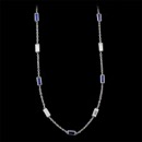 A handmade 18kt white gold sapphire and diamond necklace. The piece is 20 inches in length and is set with the following:  8 gem sapphire weighing 2.60ct (gem blue) and 6 diamonds weighing 1.90ct. Diamonds are VS F.  Very nice piece!