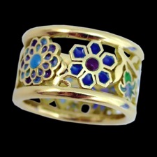 Nouveau Collection 18k gold enamel flower ring