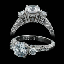 A beautiful 3 stone engagement ring by Beaudry in platinum.  The ring contains a total weight of .50ct in diamonds. Shank is 2. 82mm in width. This price does not include the center diamond. Finger size 6 in stock.