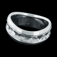 One gents platinum engraved Sculptural wedding band by Michael Bondanza. Measuring 8.0mm in width, in features a new twist on the everyday men's band.