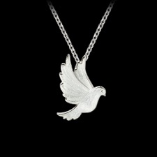 The white dove pendant. Elegant and simple for any occasion. This is made with .925 Sterling Silver, plated in rhodium for easy care. The chain is adjustable from anywhere up to 18 inches. Pendant measures 20mm.   