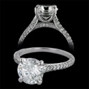 The Michael B Paris Ring. An exquisite platinum and diamond Michael B. engagement ring featuring .45cts in masterfully set micro pave diamonds. Pictured with a 2.00ct center stone, sold separately. This Michael B. Paris Ring is available for many different sizes and shapes. From Michael B. jewelry 1.6mm width. Another great design.