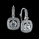 Beautiful diamond and 18K white gold lever back Beverley K earrings.  These earrings have 2 round bezel set diamonds and are surrounded by a pave diamond cushion shaped halo for a total of .92ct in diamonds. These earrings have a 11/16 inch drop and 3/8 inches across at their widest point. Mounting cost in 18kt white or yellow gold $2,250.00 with .37ct of diamonds.