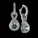 This is a pair of exquisite diamond pave huggies from Beverley K.  The dangling 5.50mm center stones are surrounded by an intricate pave halo with unique twist design that makes up the charm. The pair has a combined carat weight of .28cts.and are approximately 1 inch in length. Note, this is priced as a semi mount and does not include the center as currently priced.