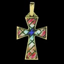 A pretty multi colored enamel 18k gold cross pendant. This pendant is made from 18k gold and looks great on any yellow gold chain. The piece measures 16.95mm x 26.5mm and weighs 2.9 grams.