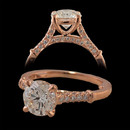 Wow, take a look at this ring by Michael B. The ring is in 18 karat rose gold and is set with forty four diamonds weighing 0.16 carats in total weight. The ring is shown with a 1.00 carat diamond center. The center diamond is priced separately.