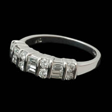 Pearlman's Bridal Platinum wedding band with round and baguette diamonds