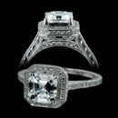 This is a wonderful 18k ladies engagement ring from Beverley K.  The center asscher diamond is surrounded by a pave set diamond halo.  There is a total of .30ctw of diamonds in this ring and it will allow for a wedding band to sit flush.  Please call for center stone pricing.  